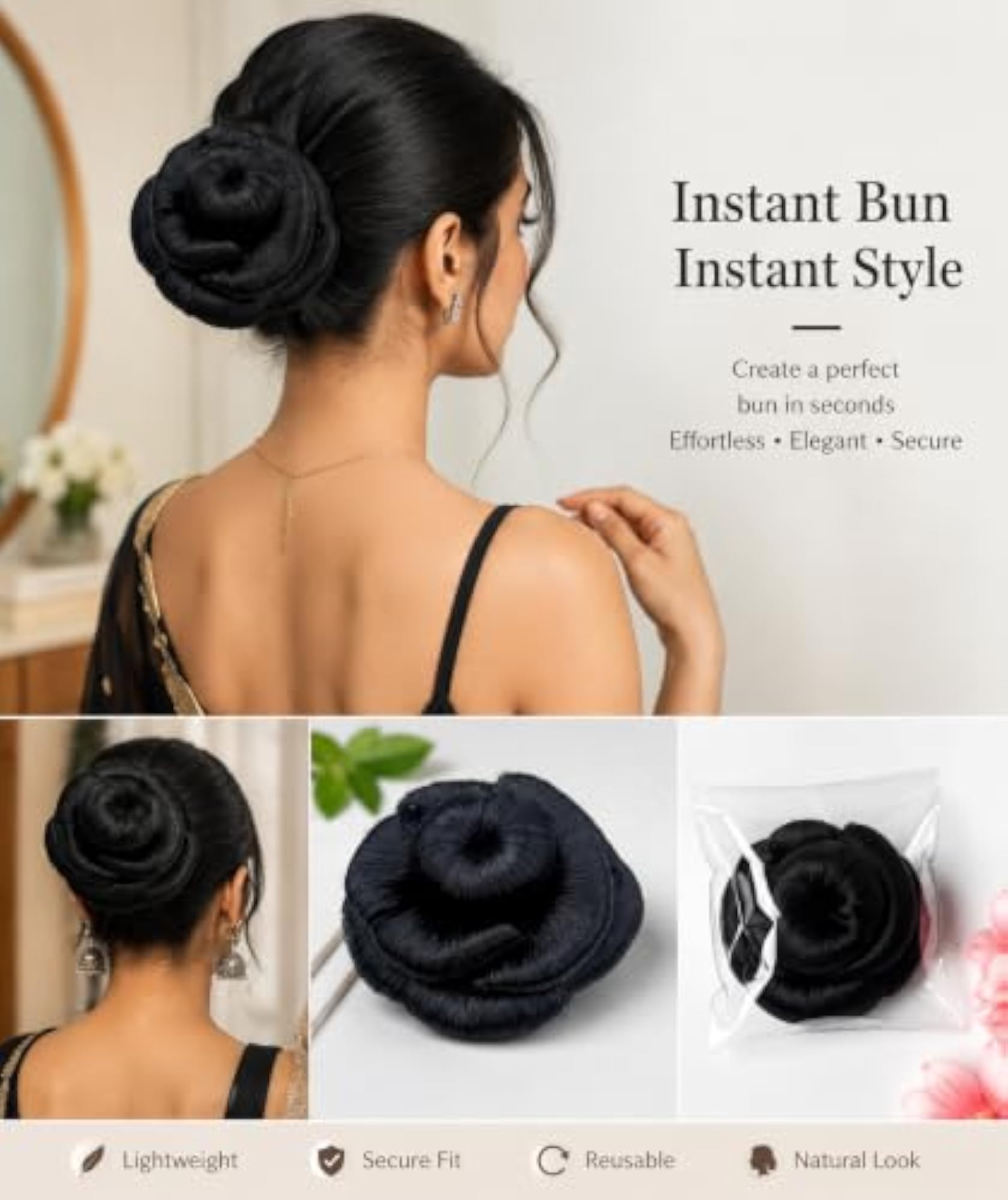 Synthetic Hair Bun Extension Flower Rose Shape